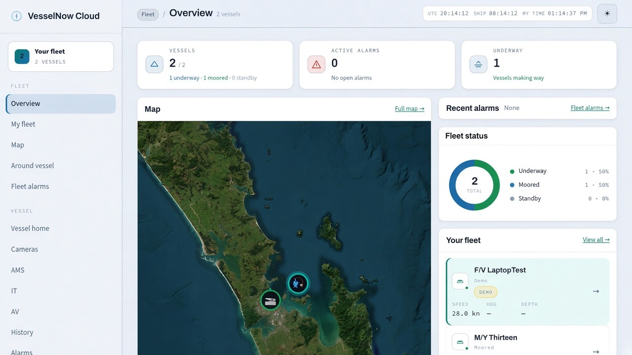 VesselNow Cloud overview: every boat at a glance from ashore